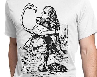 Alice in Wonderland 8 Drawing John Tenniel T-shirt S-XXL Flamingo Lewis Carroll Literature Illustration, Cool Gift