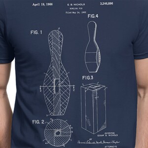 Bowling Pin Patent T-shirt S-XXL Men/Women, Game, Bowling Alley, pro bowl, bowl games, bowling balls, Blueprint, Cool Gift! image 1