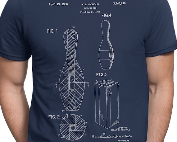 Bowling Pin Patent T-shirt S-XXL Men/Women, Game, Bowling Alley, pro bowl, bowl games, bowling balls, Blueprint, Cool Gift!