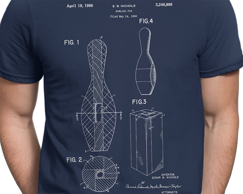 Bowling Pin Patent T-shirt S-XXL Men/Women, Game, Bowling Alley, pro bowl, bowl games, bowling balls, Blueprint, Cool Gift! image 1