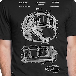 Rogers Snare Drum Patent T-shirt S-XXL Männer/Frauen, Dynasonic, Schlagzeug, Schlagzeuger, Fender, Gitarre, Punk, Gibson, Cooles Geschenk!