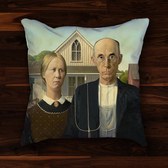 American Gothic Pillow Cover Grant Wood Painting Classic Etsy