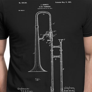 Posaune Patent T-shirt S-XXL Männer/Frauen, Klassik, Musik, Jazz, Blues, Vintage, Blaupause, Cooles Geschenk!