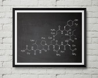 Impresión de la molécula de oxitocina: hormona del amor, neurotransmisor, pizarra, plano, póster, decoración de la pared, arte de la pared, regalo genial.