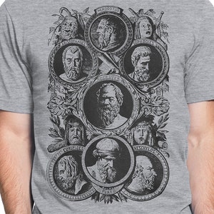 Camiseta Filósofos Gregos S-XXL Heródoto, Sófocles, Sócrates, Eurípides, Platão, Aristófanes, Ésquilo Presente Legal