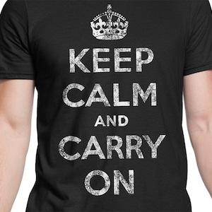 ディストレスト/グランジ Keep Calm and Carry On T シャツ S-XXL メンズ/レディース KCCO、WW2、第二次世界大戦、イギリスのポスター、カルト、クールなギフト!
