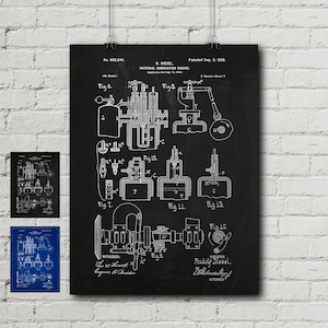 Diesel Engine Patent Print - Combustion, Mechanic, Garage, Science, Invention, Vintage, Blueprint, Wall Decor, Wall art, Cool Gift!