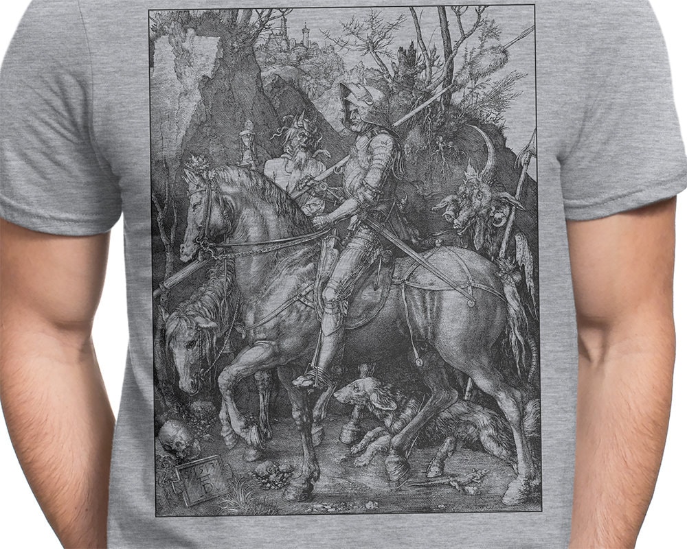 騎士の死と悪魔 1513 Tシャツ S-XXL アルブレヒト デューラー 彫刻、煉獄、宗教、キリスト教、クールなギフト!
