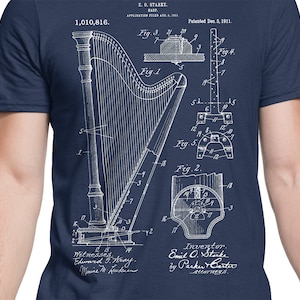 Harp Patent T-shirt S-XXL Hommes/Femmes, Musique, Instrument, Fender, Guitare, Heavy Metal, Punk, Musique, Gibson, Cool Gift!
