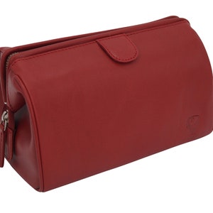 Handgemachte Kosmetiktasche Elin, Kosmetikkoffer und Kulturtasche aus dickem Leder