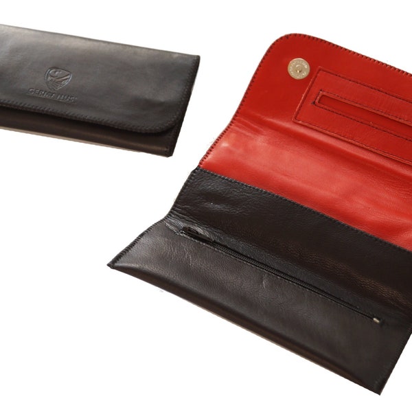 Handmade leather tobacco pouch "GERMANUS" Tobacco pouch by GERMANUS in red and black