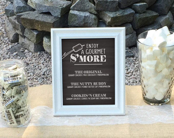 S'more Menu, Enjoy a Gourmet Smore Sign, S'more Sign, Smores Menu, Gourmet Smore Bar, 8x10” Chalkboard Style Instant Download Printable Sign