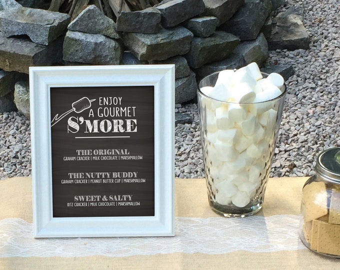 S'more Menu, Enjoy a Gourmet Smore Sign, S'more Sign, Smores Menu, Gourmet Smore Bar, 8x10” Chalkboard Style Instant Download Printable Sign