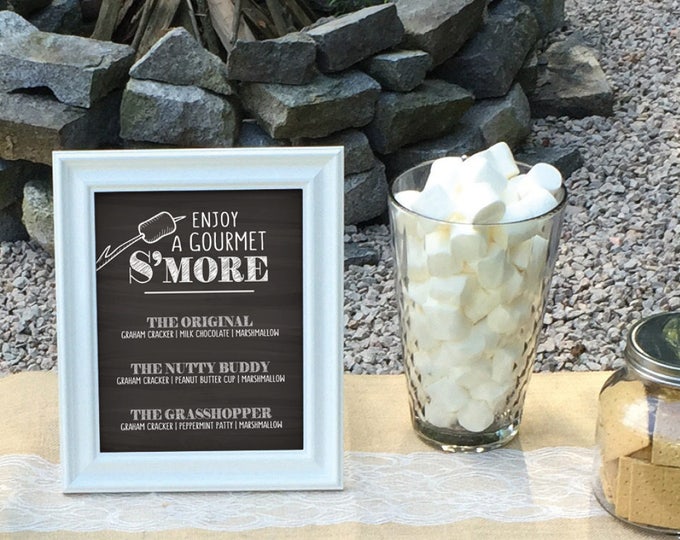 S'more Menu, Enjoy a Gourmet Smore Sign, S'more Sign, Smores Menu, Gourmet Smore Bar, 8x10” Chalkboard Style Instant Download Printable Sign