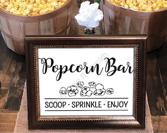 Popcorn Bar Sign, Popcorn Bar Directions Popcorn Toppings, Wedding Birthday Graduation Retirement, PRINTABLE 8x10/16x20” Popcorn Sign <ID>