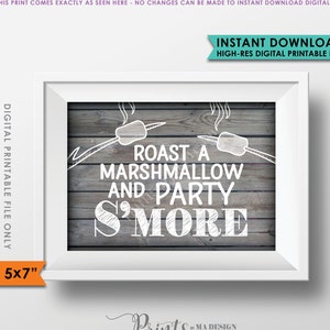 S&#39;more Sign, Party Smore Campfire S&#39;more Roast S&#39;mores Party Bar Sign, Rustic Wedding, PRINTABLE 5x7&quot; Rustic Wood Style Instant Download