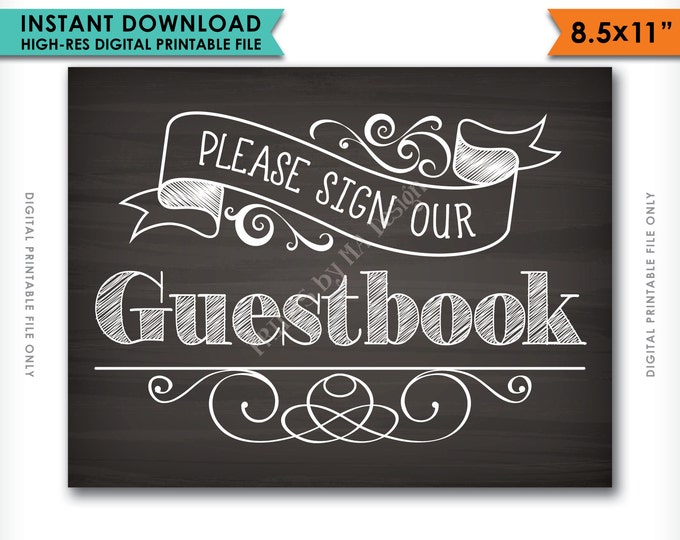 Please Sign Our Guestbook Wedding Chalkboard, Sign the Guest Book, Reception, Wedding Sign, 8.5x11" Instant Download Digital Printable File