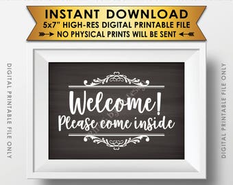 Welcome Sign, Please Come In Sign, Welcome Please Come Inside, Welcome to the Party Please Come On In, Chalkboard Style PRINTABLE 5x7” <ID>