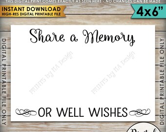 Share a Memory Card, Share a Memory or Well Wishes Card, Retirement, Graduation, Going Away Party, Birthday, 4x6" Printable Instant Download