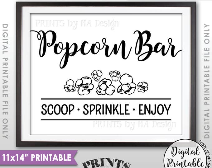 Popcorn Bar Sign, Popcorn Bar Directions, Wedding Popcorn Toppings Birthday Graduation Anniversary 11x14" Instant Download Digital Printable