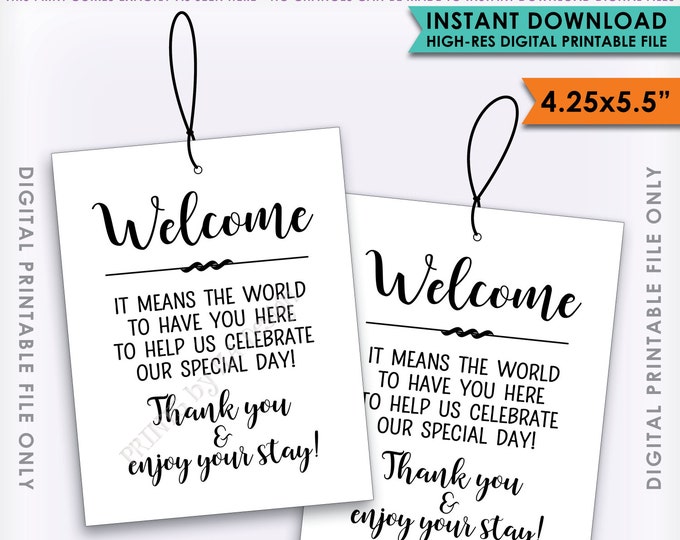 Wedding Tags, Welcome Bag Tags, Hotel Gift, Out of Town Guests, Destination Wedding, 4 Printable Thank You Tags Per Sheet, Instant Download