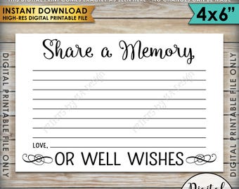 Share a Memory Card, Share a Memory or Well Wishes Card, Retirement, Graduation, Going Away Party, Birthday, 4x6" Printable Instant Download