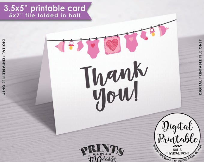 Baby Shower Thank You Cards, Printable Thank Yous, Pink Baby Thank You Cards, Thanks, 3.5x5" folded card, PRINTABLE 5x7" Card <ID>
