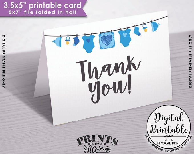 Baby Shower Thank You Cards, Printable Thank Yous, Blue Baby Thank You Cards, Thanks, 3.5x5" folded card, PRINTABLE 5x7" Card <ID>