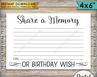 Condividi un ricordo o un augurio di compleanno, condividi una cartolina ricordo, lascia un ricordo, decorazioni per feste di compleanno con auguri, stampabile 4x6" con download immediato