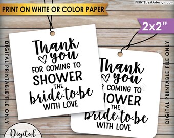 Bridal Shower Thank You Tags, Thank You for Coming to Shower the Bride-to-Be Bridal Shower Tags, 2x2" on 8.5x11" Printable Instant Download