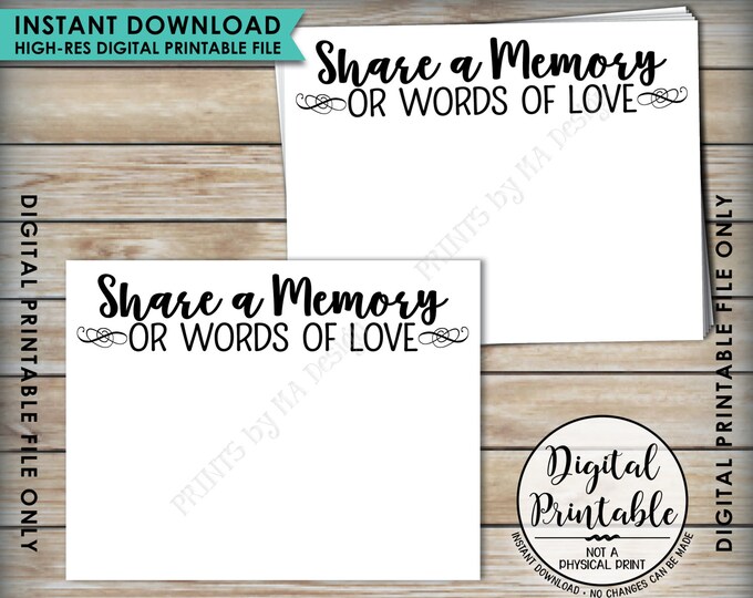 Share a Memory Card, Please Leave a Memory or Words of Love, Memorial Card, Four 4.25x5.5" cards on an 8.5x11" Digital Printable File <ID>