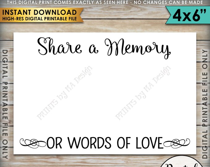 Share a Memory Card, Share Memories, Write a Memory, Please Leave a Memory, Memorial Card, Graduation, 4x6" Printable Instant Download