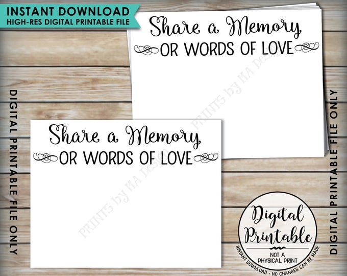 Share a Memory Card, Share Memories, Write a Memory, Please Leave a Memory, Memorial Card, Graduation, 8.5x11" Printable Instant Download