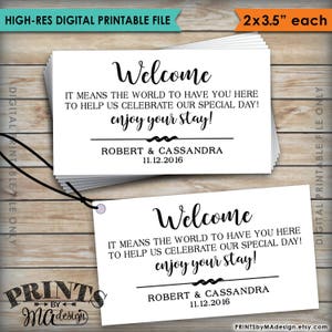 Bruiloftstags, welkomstkaarten, buiten de stad welkomstlabels, bestemming bruiloft Enjoy Your Stay-tags, aangepaste digitale afdrukbare bestanden van 2 x 3,5 inch