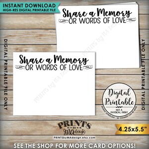 Deel een geheugenkaart, laat een herinnering of woorden van liefde achter, Memorial Card, Vier 4,25x5,5" kaarten op een 8,5x11" digitaal afdrukbaar bestand <ID>