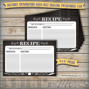 Receptkaart, afdrukbaar schoolbordontwerp, bruiloft douche bruids douche receptkaart, schrijf uw recept, 4x6" digitale print Instant Download