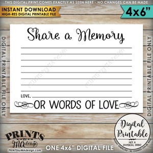 Share a Memory Card, Share Memories, Write a Memory, Please Leave a Memory, Memorial Card, Graduation, 4x6" Printable Instant Download