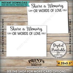 Deel een geheugenkaart, deel herinneringen, schrijf een herinnering, laat een herinnering achter, Memorial Card, afstuderen, 8,5x11" afdrukbare Instant Download