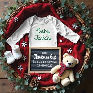 Bearbeitbare Schwangerschaftsankündigung, Weihnachtsbaby-Enthüllung, Winterkorb, Personalisieren Sie eine benutzerdefinierte 8x10 "Digitale Datei <Bearbeiten Sie sich mit Corjl>