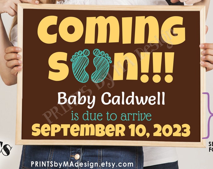 Coming Soon Pregnancy Announcement, Custom PRINTABLE 8x10/16x20” Baby Reveal Sign, Baby Feet Footprints <Edit Yourself with Corjl>