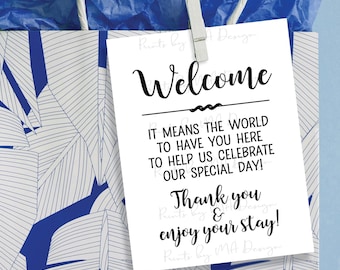 Wedding Tags, Hotel Gift Bag, Welcome Out of Town Guests to Destination Wedding, 4 Thank You Cards Per Sheet, Digital PRINTABLE File <ID>