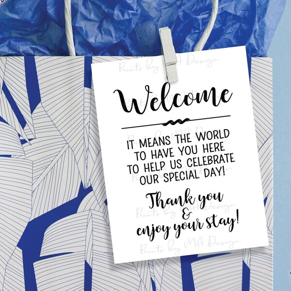 Wedding Tags, Hotel Gift Bag, Welcome Out of Town Guests to Destination Wedding, 4 Thank You Cards Per Sheet, Digital PRINTABLE File <ID>