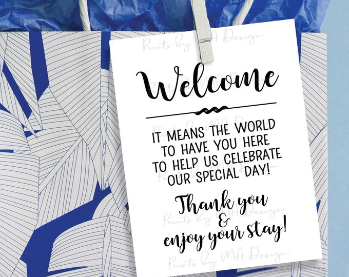Wedding Tags, Hotel Gift Bag, Welcome Out of Town Guests to Destination Wedding, 4 Thank You Cards Per Sheet, Digital PRINTABLE File <ID>