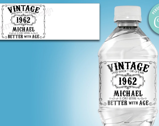 Vintage Birthday Water Bottle Labels, Better with Age, Custom DIY PRINTABLE Water Bottle Labels on 8.5x11" Sheet <Edit Yourself with Corjl>