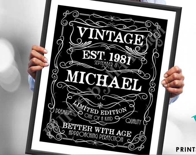 Editable Vintage Birthday Sign, Better with Age Liquor Themed Party, Custom PRINTABLE Black & White 8x10/16x20" Sign <Edit Yourself w/Corjl>