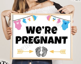 We're Pregnant Sign, Pregnancy Announcement Photo Prop, Pink & Blue, Gender Neutral PRINTABLE 8x10/16x20” Baby Reveal Sign <ID>