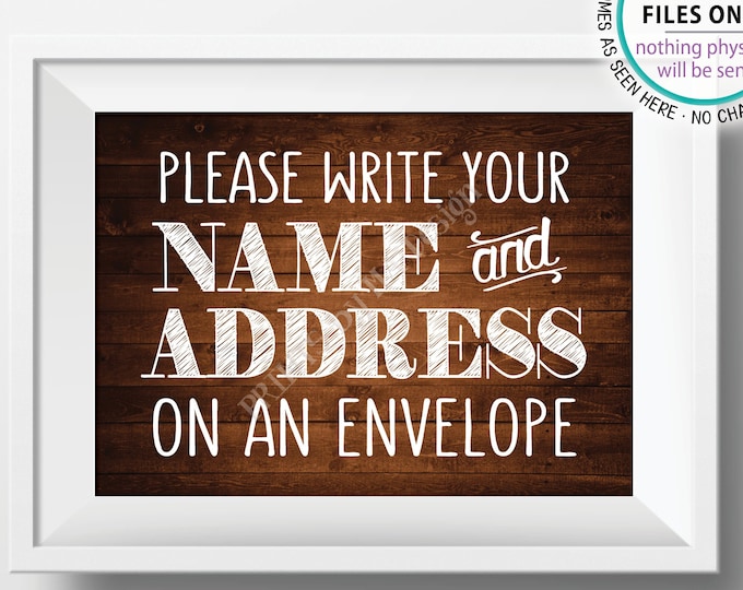 Address an Envelope Sign, Make Yourself the Addressee, PRINTABLE 5x7” Rustic Wood Style Sign <ID>