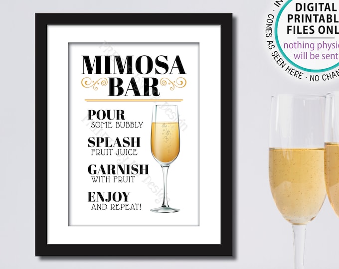 Mimosa Bar Sign, Make your own Mimosa Sign, PRINTABLE 5x7” Sign <Instant Download>
