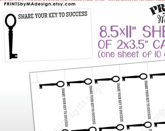 Tarjetas Clave del Éxito, Invite a los invitados a compartir su clave del éxito con el homenajeado, Tarjetas de 3.5x2" en hoja IMPRIMIBLE de 8.5x11" <ID>