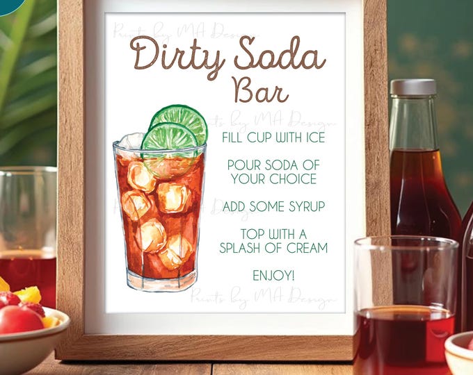 Editable Dirty Soda Bar Sign, DIY Drink Station, Cream Soda, Custom PRINTABLE 8x10/16x20” Sign, Custom Text & Colors <Edit Yourself w/Corjl>